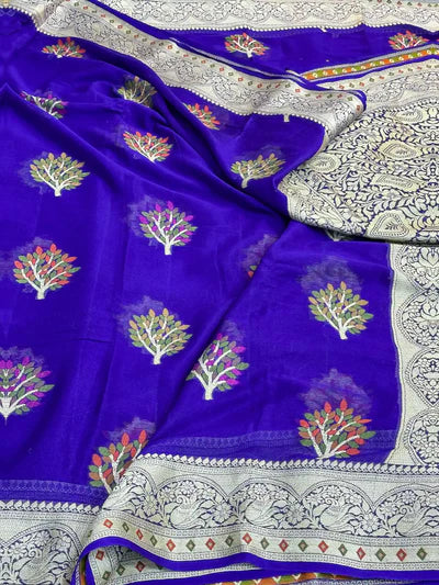 Chelsea Blue Chiffon Khaddi Buta Banarasi Saree